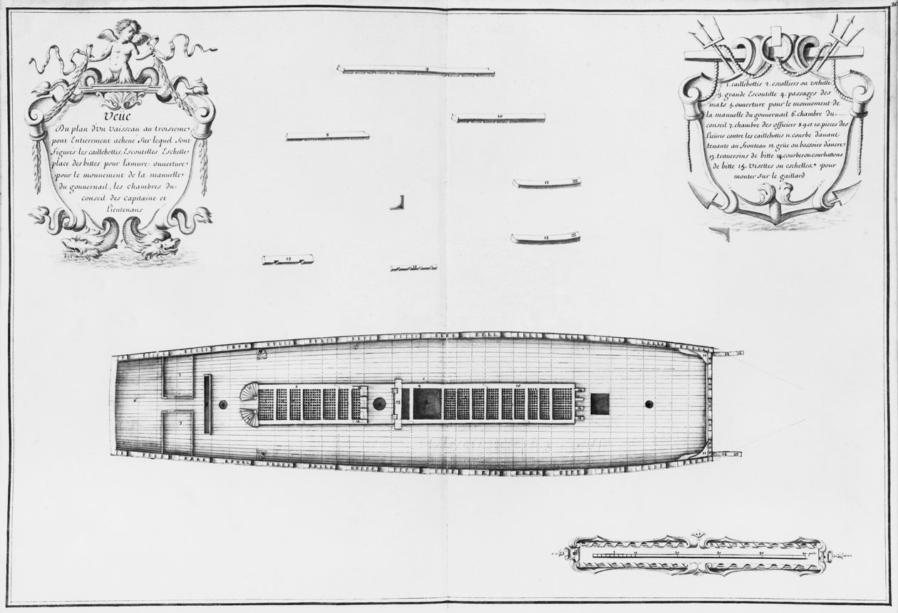 Plan av ett fartyg med ett helt färdigt tredje däck, illustration från 