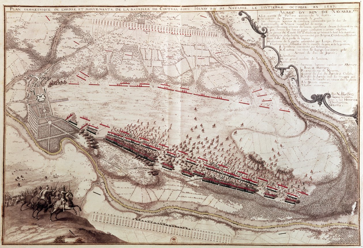 Plan av Order of the Battle of Coutras den 8 oktober 1587 av French School