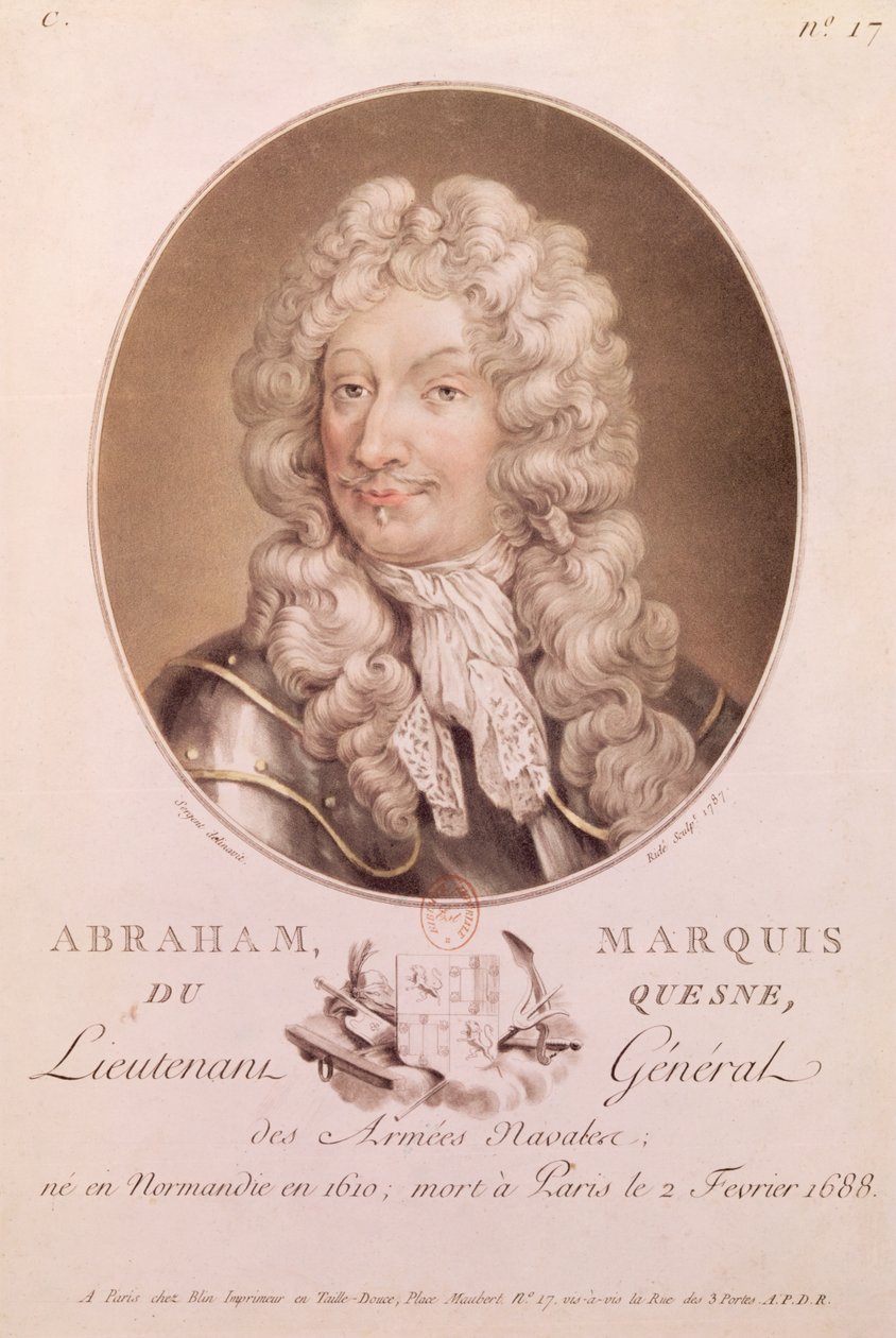 Porträtt av Abraham Duquesne (1610-88) graverad av Ride, 1787 av French School