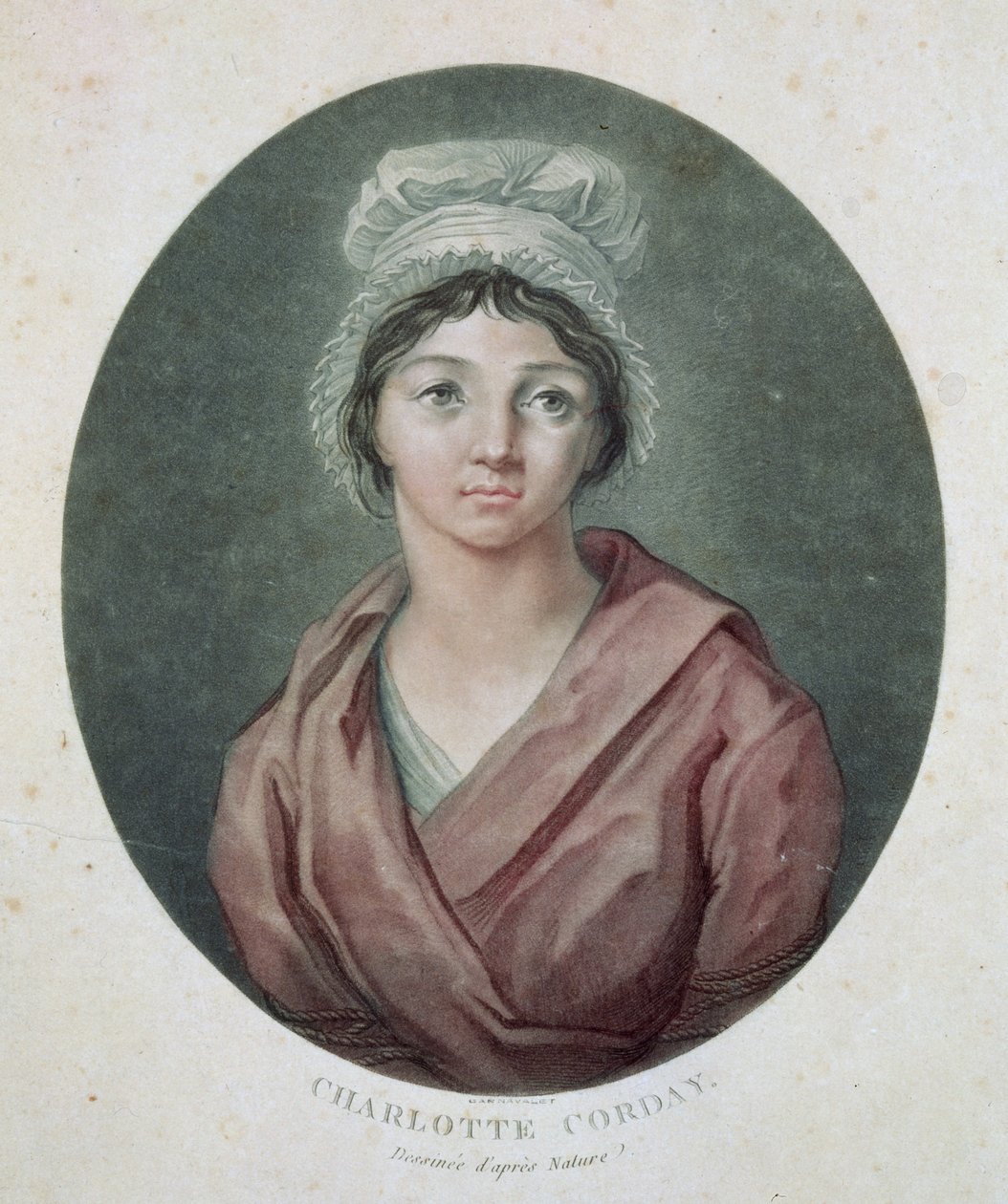Porträtt av Charlotte Corday (1768-93) efter 1793 (akvatint) av French School