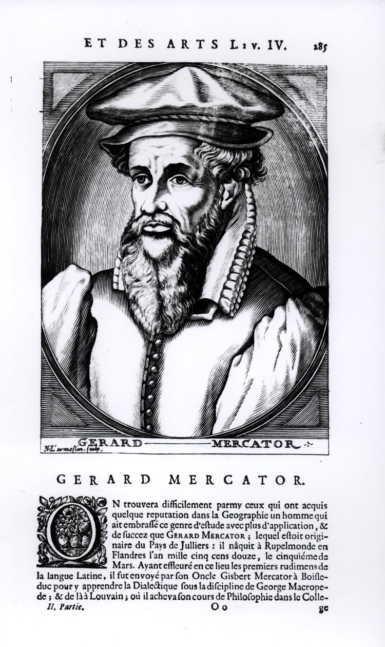 Porträtt av Gerard Mercator (1512-94) graverad av Nicolas II de Larmessin (fl. 1654-94) av French School