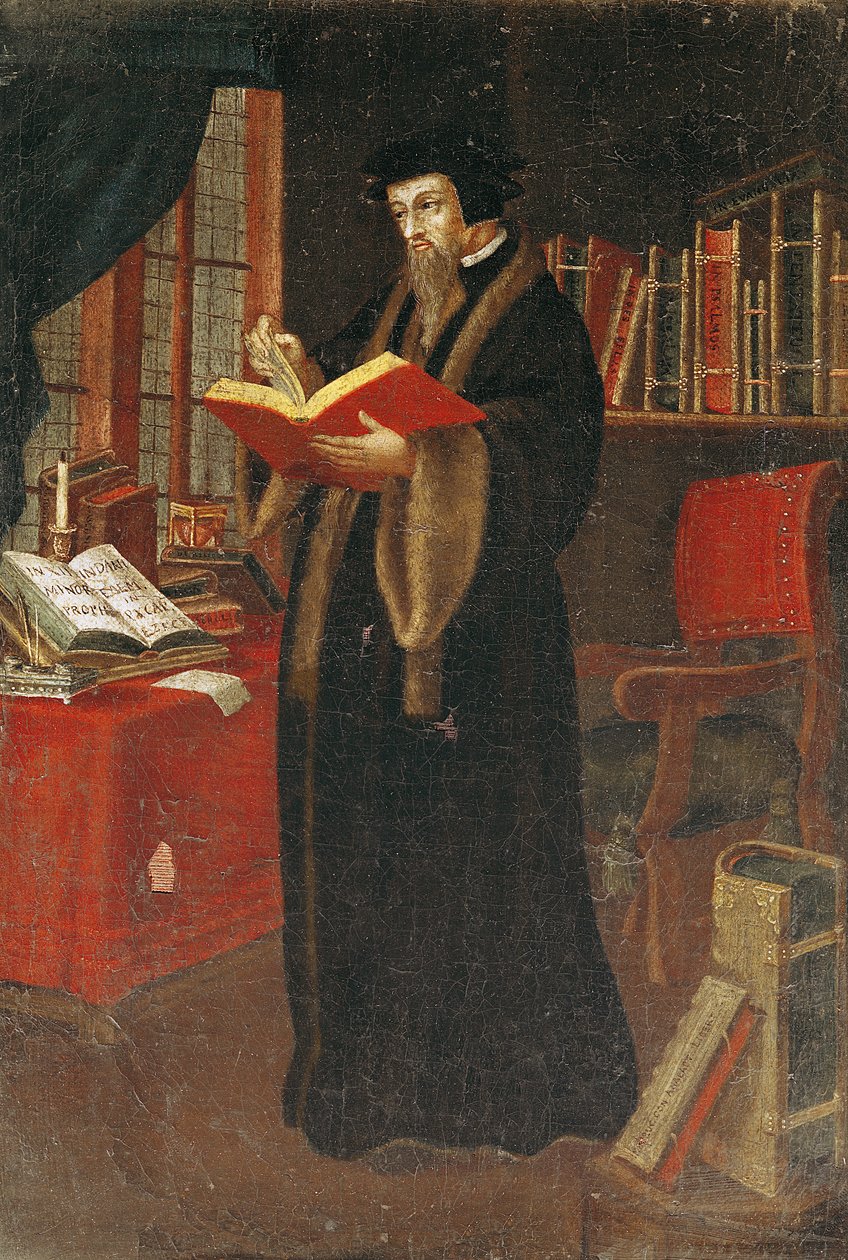 Porträtt av John Calvin (1509-64), fransk teolog och reformator av French School