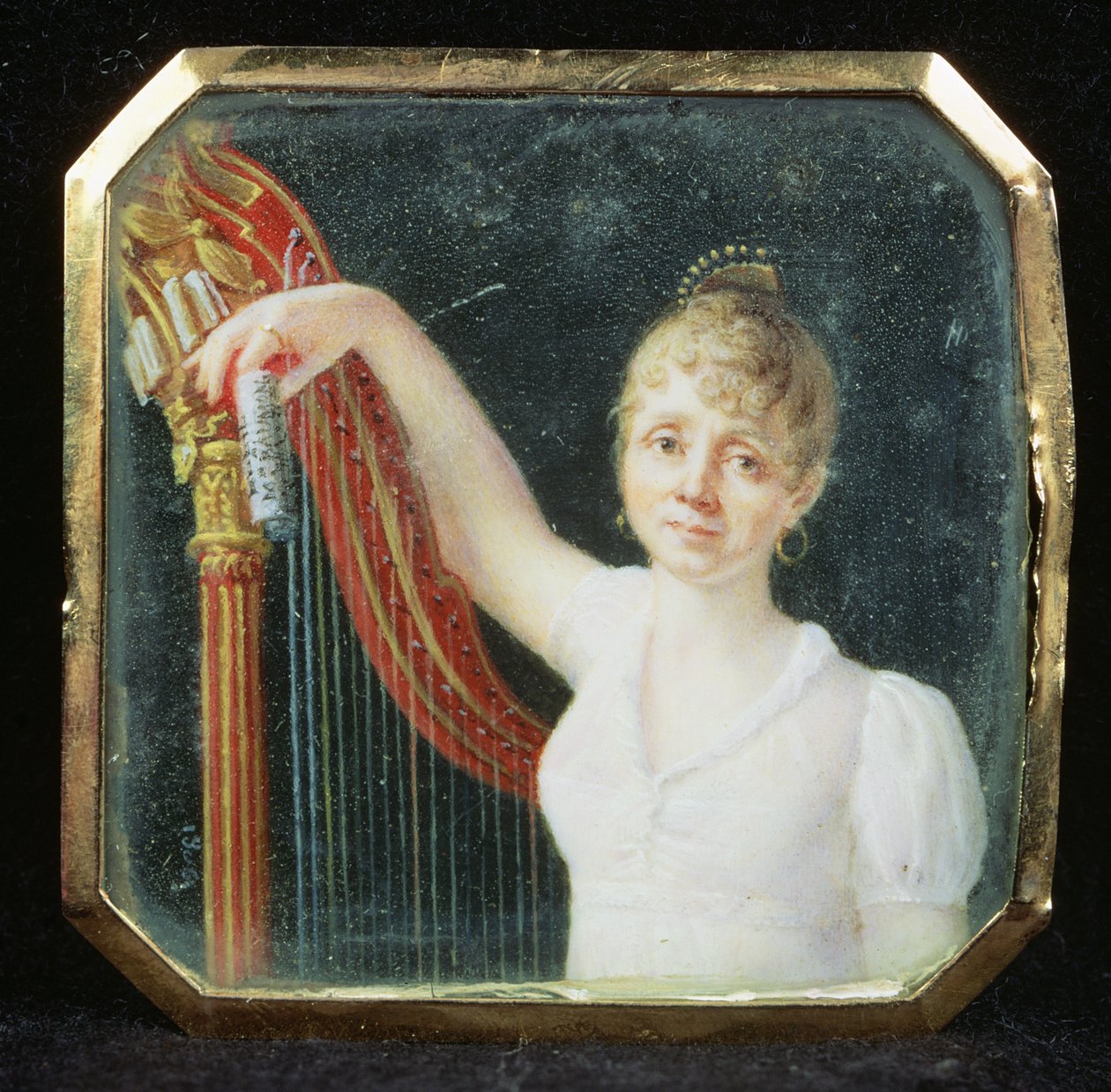 Porträtt av Madame Beaumont (emalj på elfenben) av French School