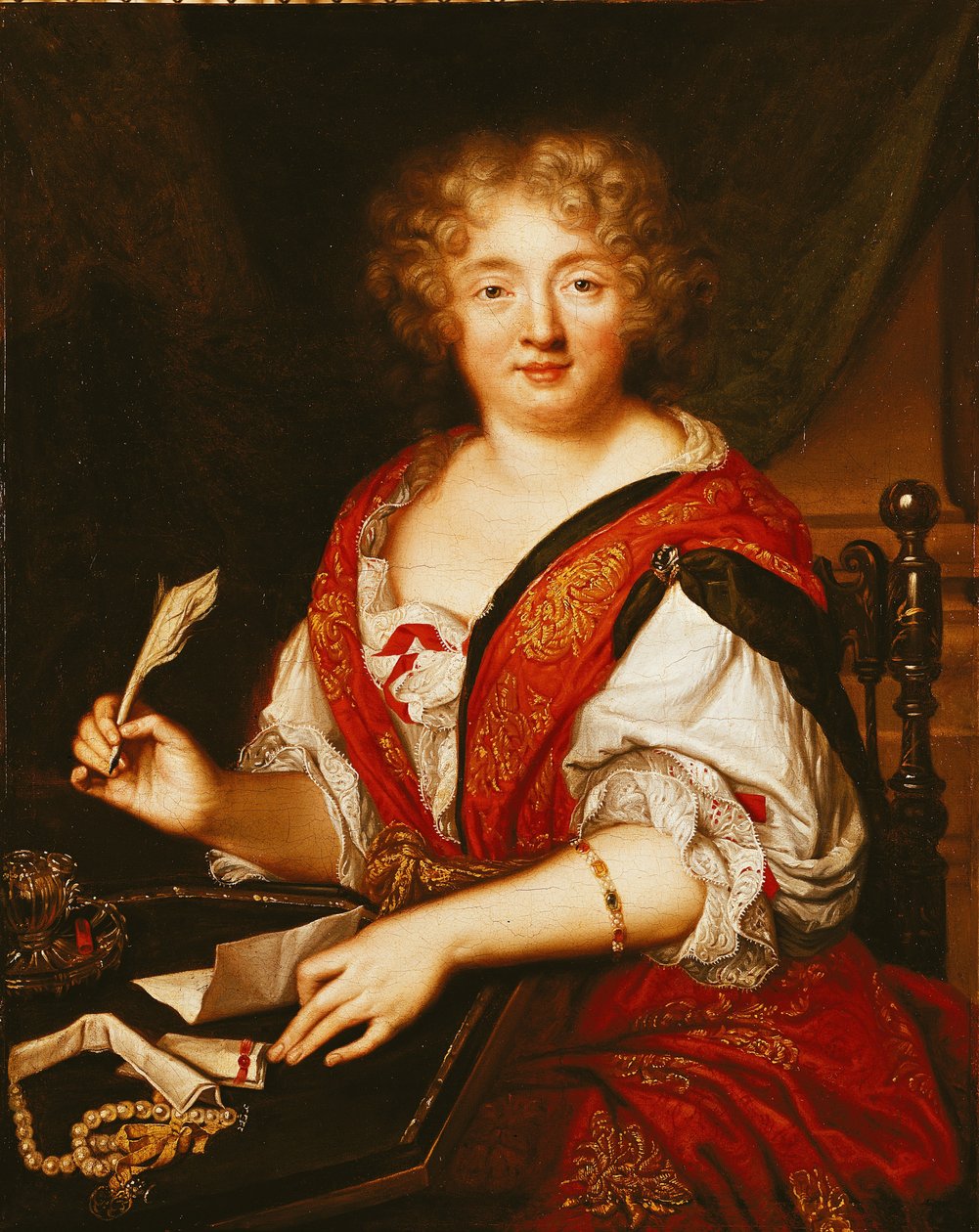 Porträtt av Madame de Sevigne Writing av French School