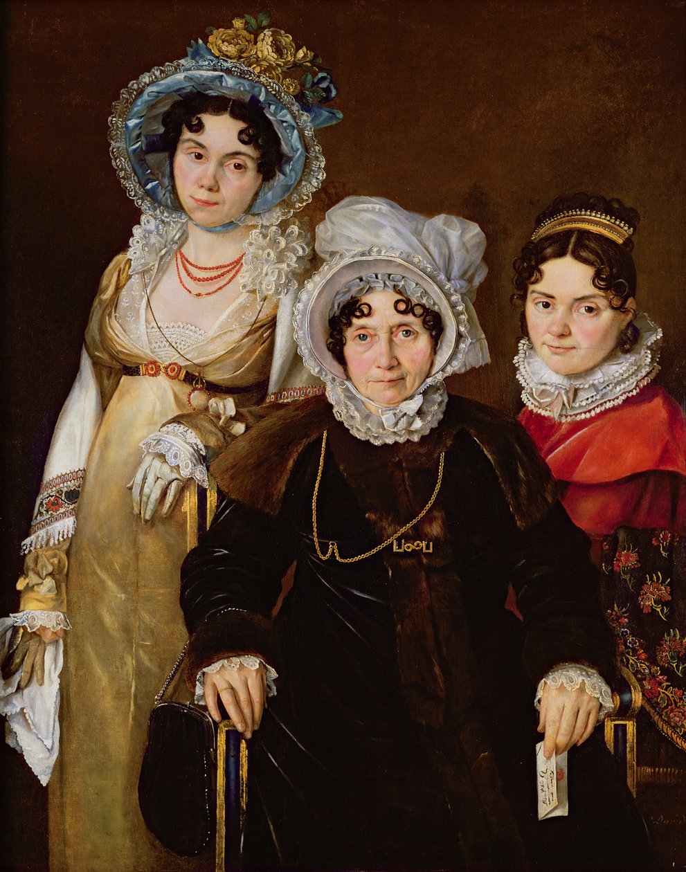 Porträtt av Madame de Tangry och hennes döttrar, efter 1816 av French School