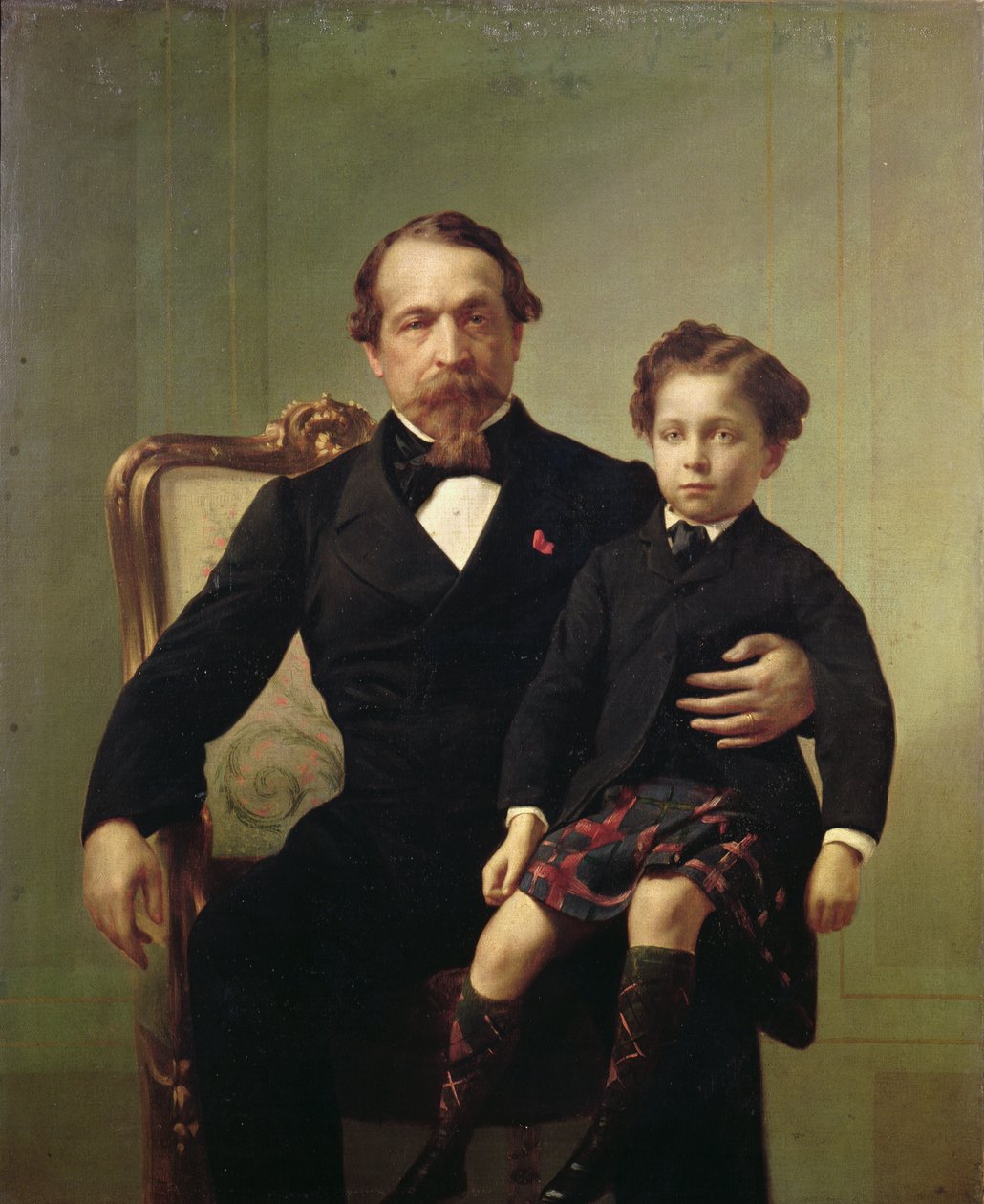 Porträtt av kejsaren Louis-Napoleon Bonaparte (1808-73) och hans son, prins Napoleon Eugene Louis Jean Joseph Bonaparte (1856-79) av French School