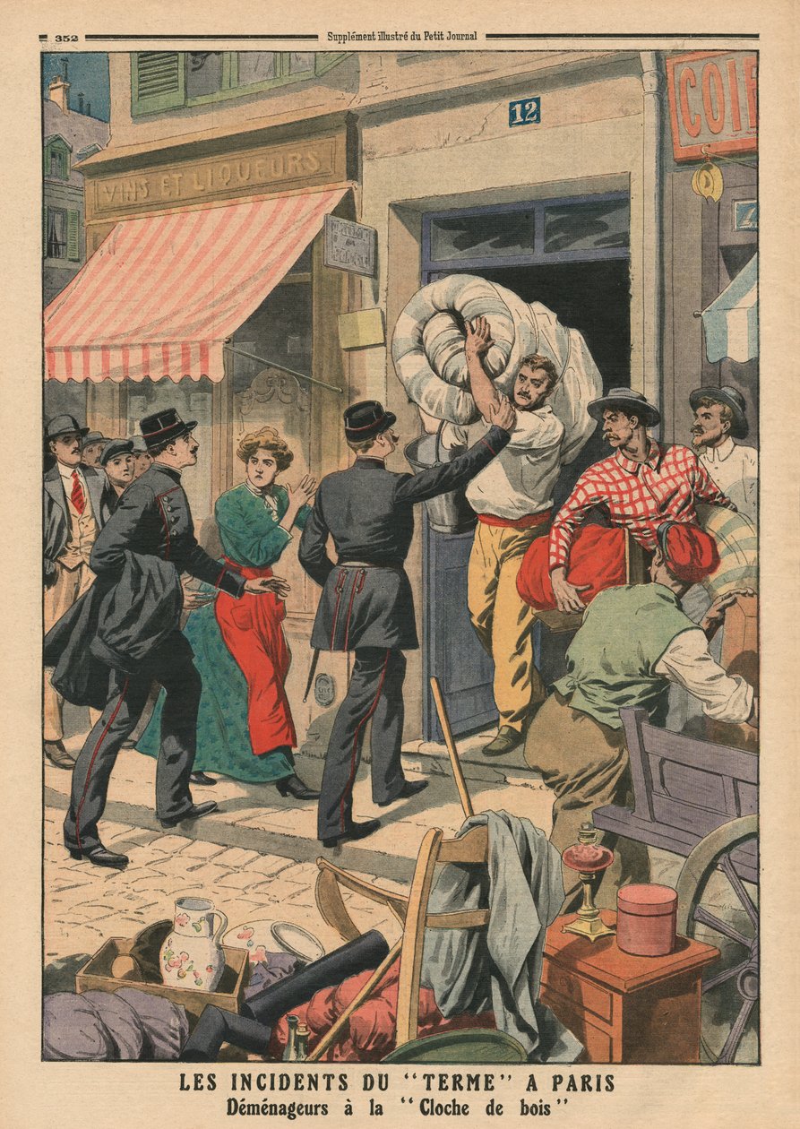 Terminsproblem i Paris, hemliga flyttmän, illustration från "Le Petit Journal", supplement illustre, 29 oktober 1911. av French School