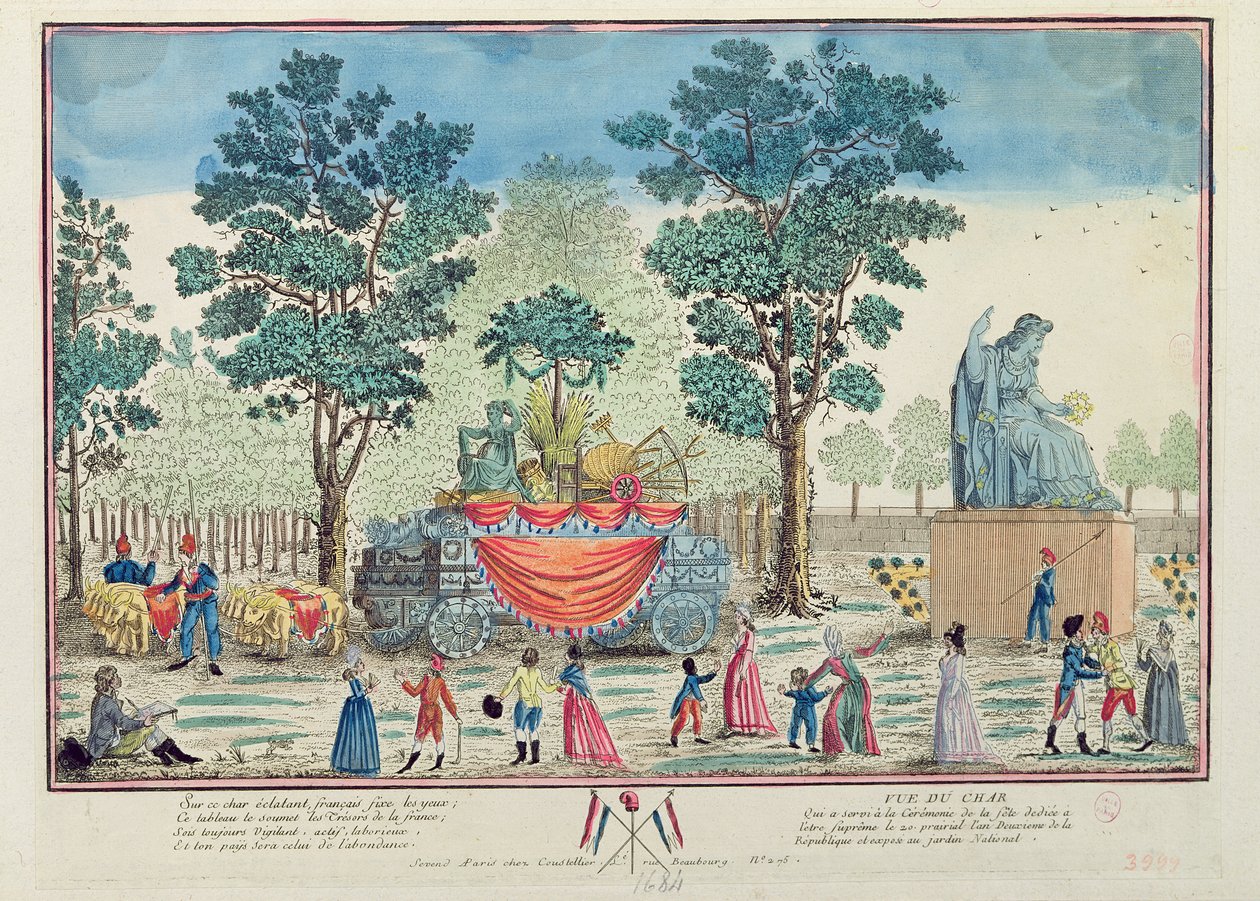 Jordbrukets vagns procession efter "Högsta väsendets dag", ca 1794 (kolorerat gravyr) av French School