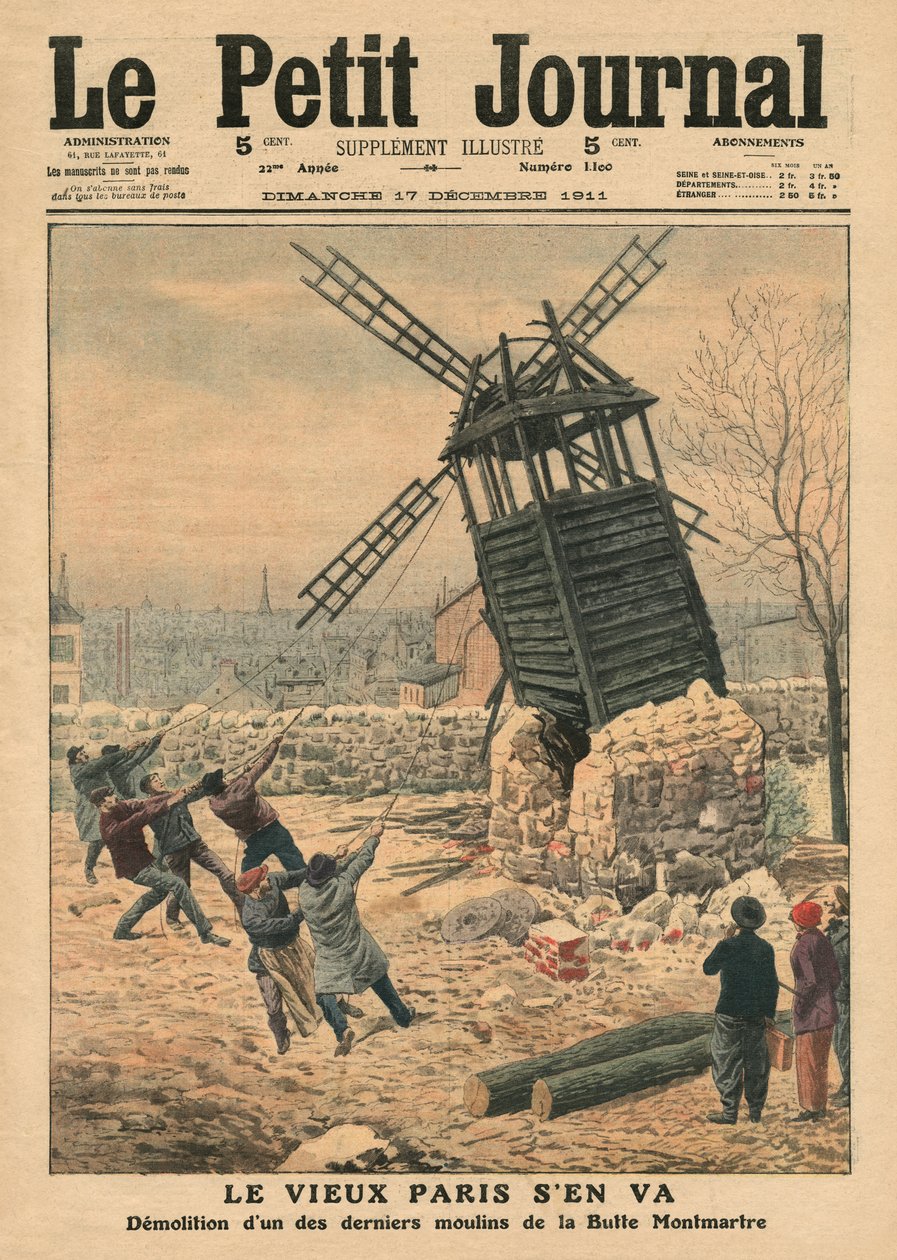 Att dra ner en av de sista väderkvarnarna på Butte Montmartre, illustration från 