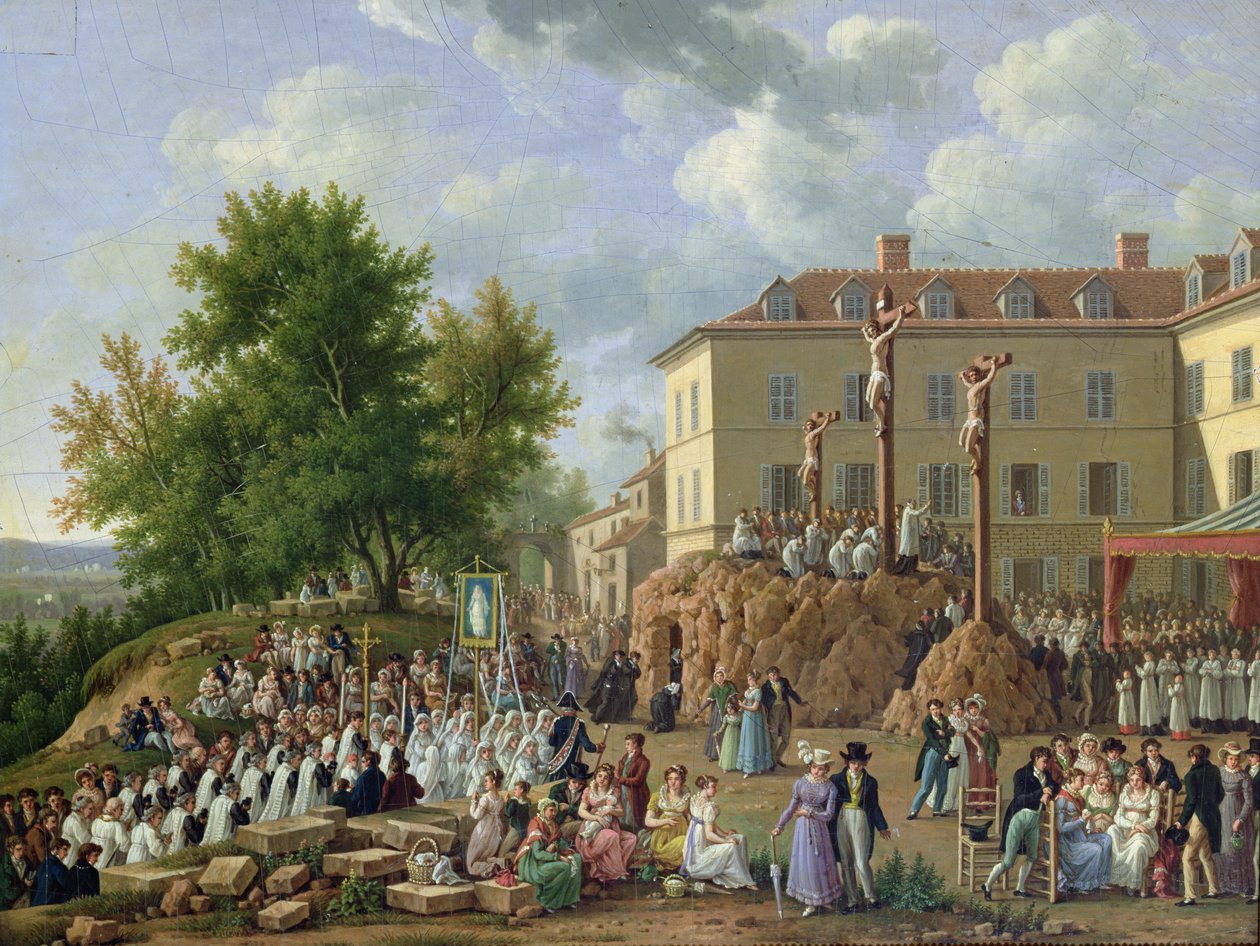 Religiös procession till Mont Valerien, 1819 av French School