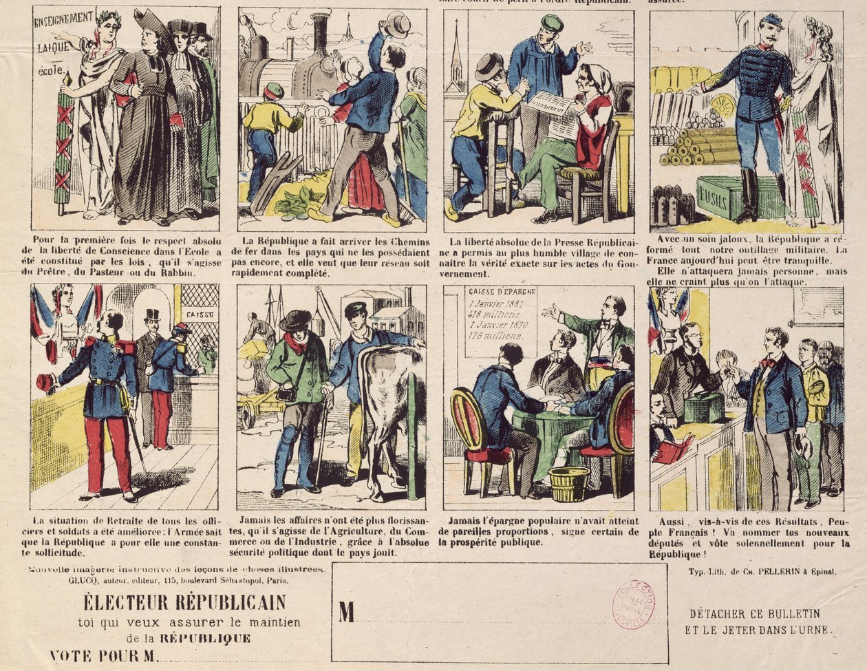 Republikansk propaganda till stöd för grundandet av den tredje republiken, ca 1881 (se även 162979 och 177256) av French School