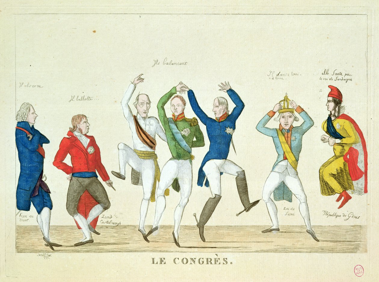 Satirisk serie som skildrar huvudpersonerna i en dans på Wienkongressen 1815 av French School