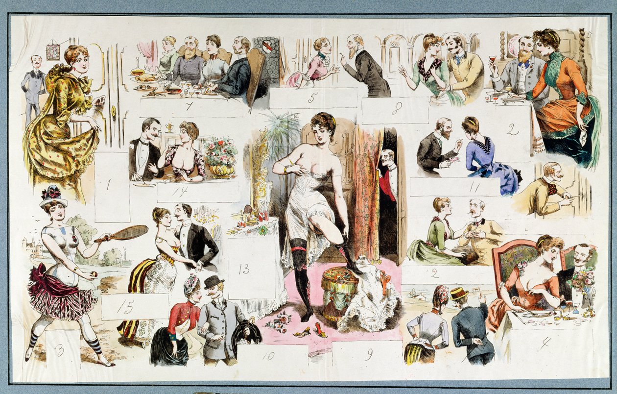 Scener från en kurtisans dagliga liv, ca 1880 av French School