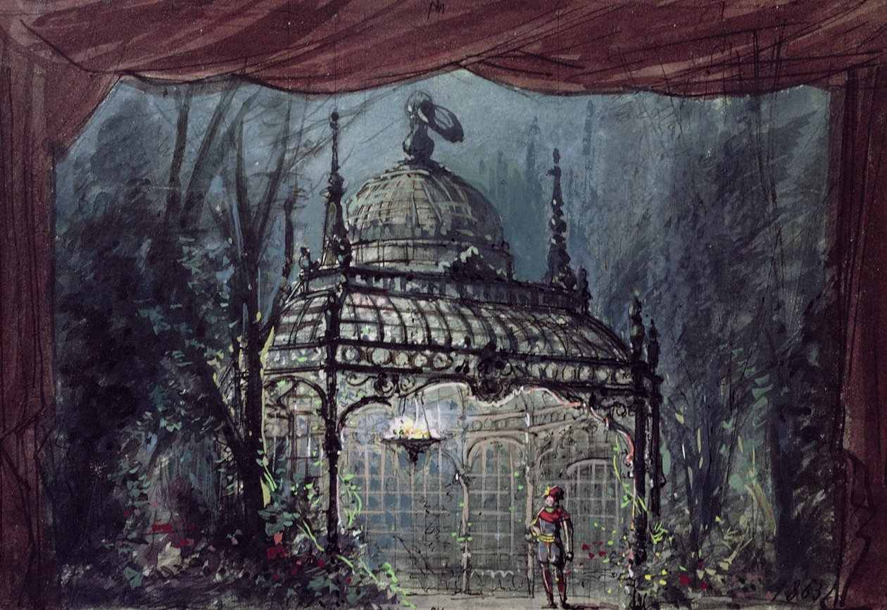 Scenografi för "Trollflöjten" av Wolfgang Amadeus Mozart (1756-91) av French School