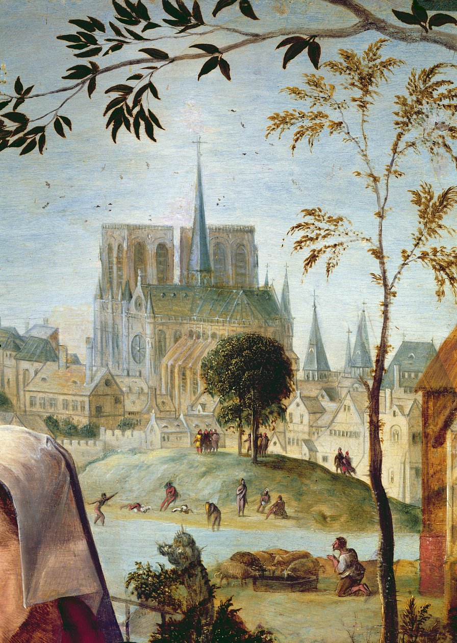 Herde med flock och badande i floden Seine (detalj av 216104) av French School