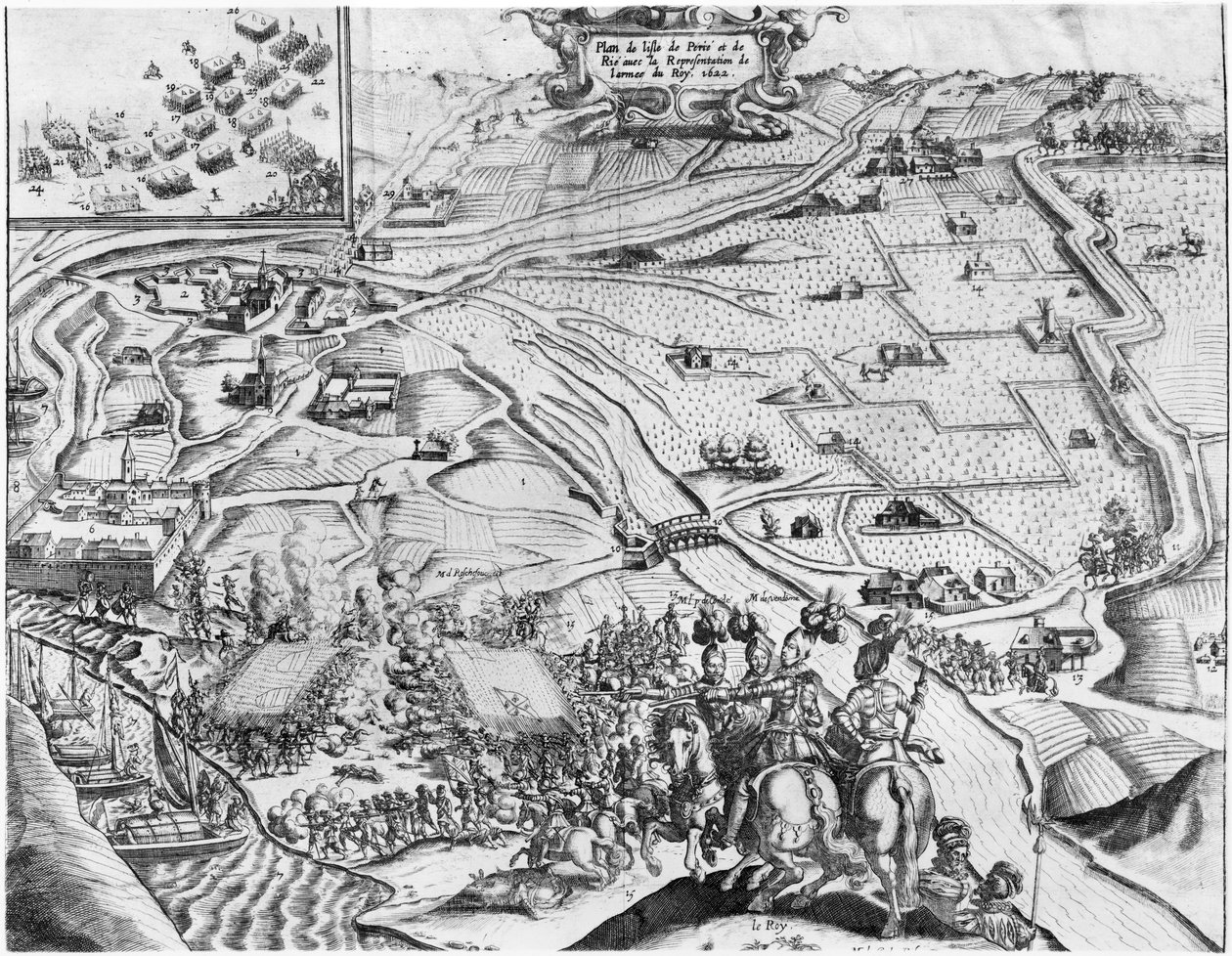Belägring av Ile de Re med representation av den kungliga armén, 1622 av French School