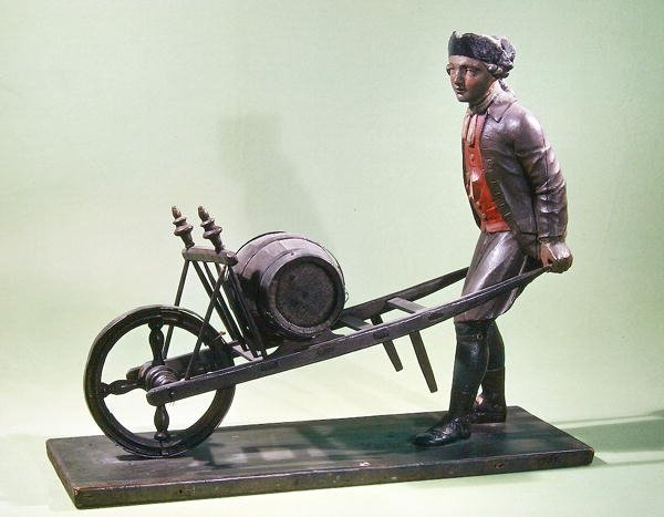 Skylt som föreställer en vinägerförsäljare med sin kärra, 1757 (polykromt trä) av French School