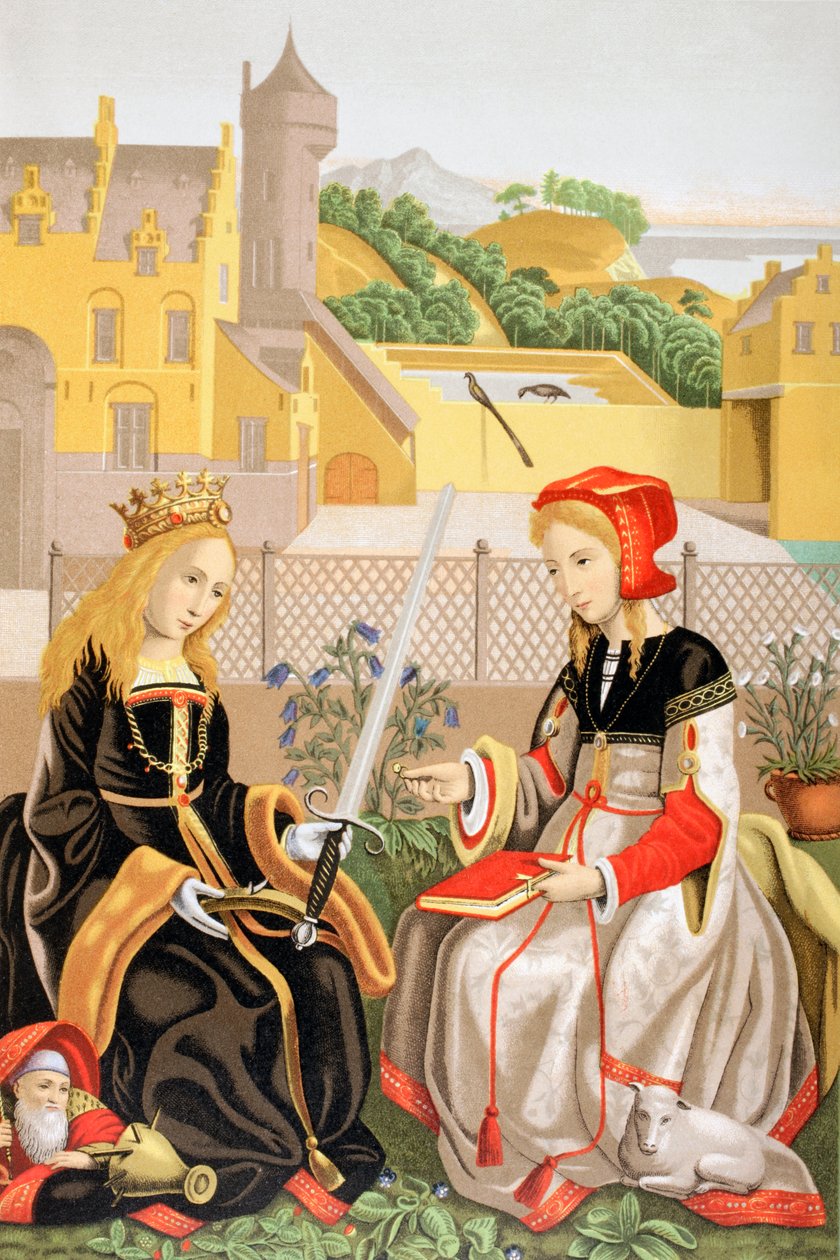 St. Katarina av Alexandria och St. Agnes av Rom, efter ett verk som tillskrivits Marguerite van Eyck, från 