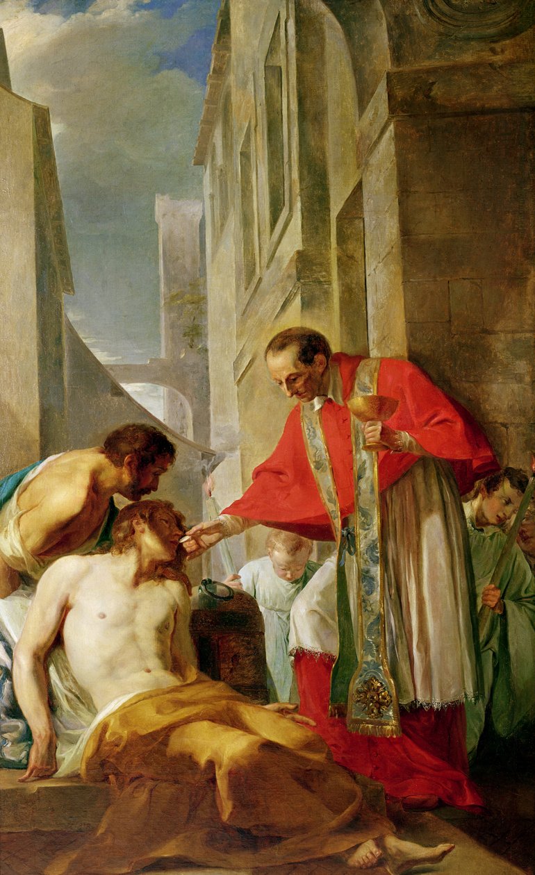 S:t Charles Borromeo (1538-84) Tilldelade sakramentet till ett pestoffer i Milano 1576 av French School