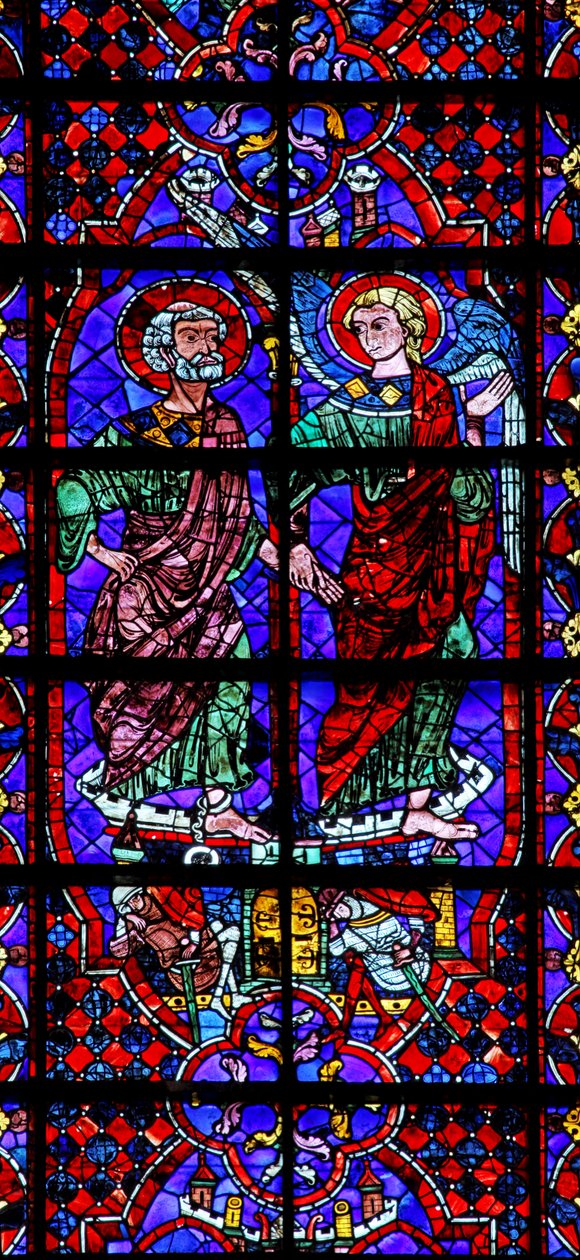 St Peter - ledd ut ur fängelset av en ängel (w105) (målat glas) av French School