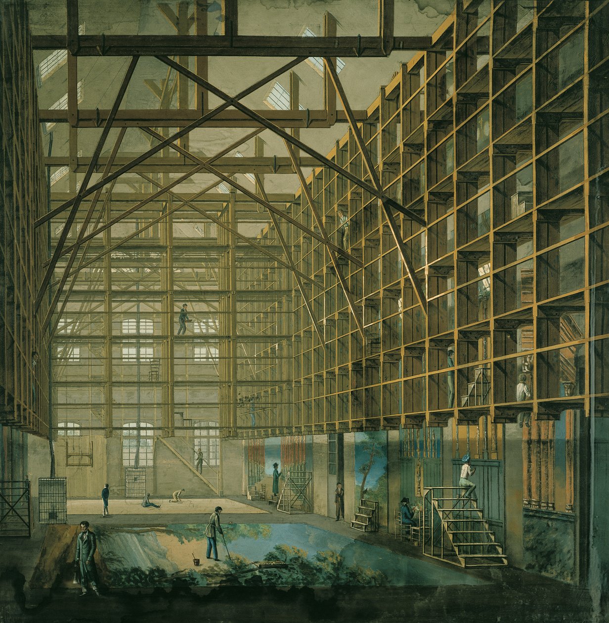 Scenverkstad vid Parisoperan, ca 1800-20 av French School