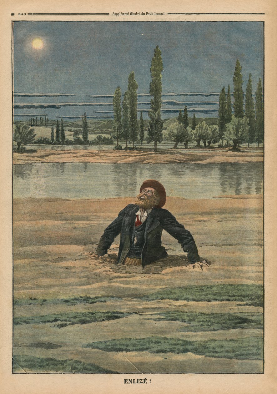 Fast i kvicksand, illustration från "Le Petit Journal", supplement illustre, 11 september 1910. av French School