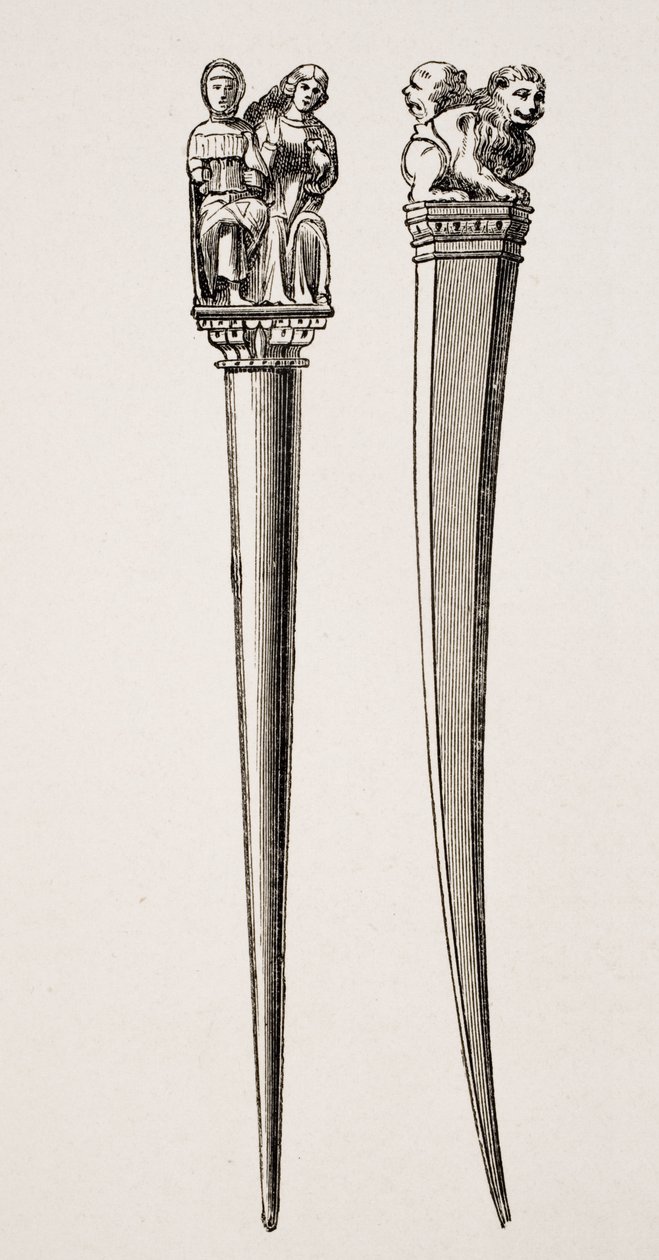 Styli som användes för att skriva på 1300-talet, från "Le Moyen Age et La Renaissance" av Paul Lacroix (1806-84), publicerad 1847. av French School