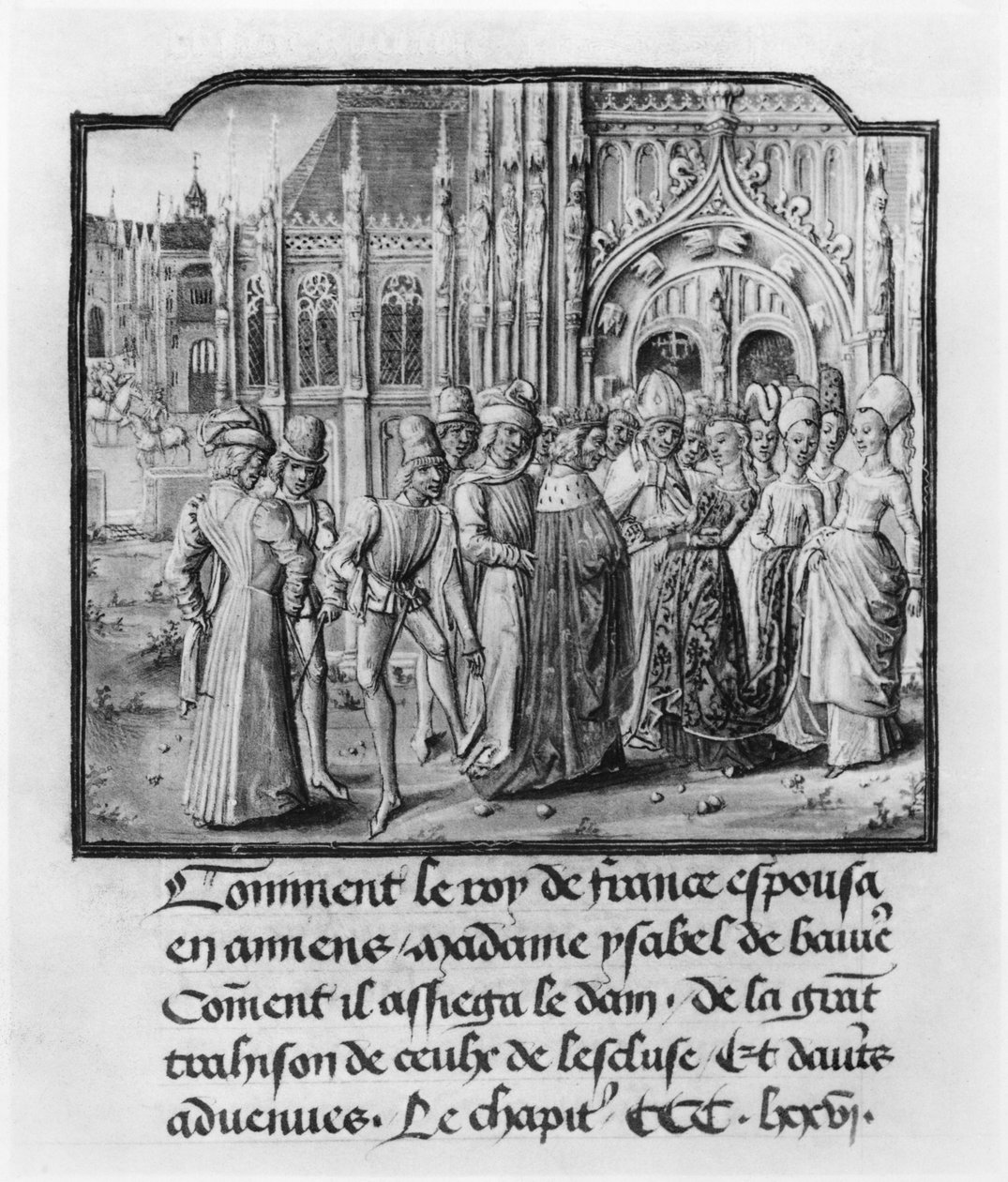 T.2 fol.311v Äktenskap mellan Karl VI (1368-1422) kung av Frankrike och Isabella av Bayern (1371-1435) i Amiens, från Froissarts krönika, 1472 av French School