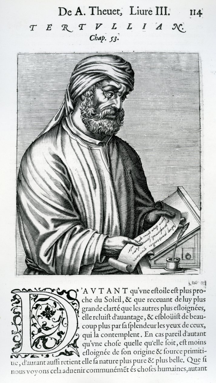 Tertullianus, illustration från Andre Thevets "The Truths and Lives of Illustrious Men", 1584 av French School