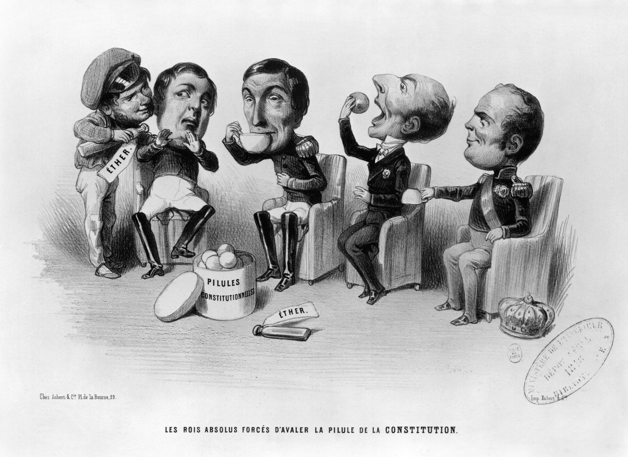 De absolutte konger tvunget til at sluge forfatningens pille, 1848 swed av French School