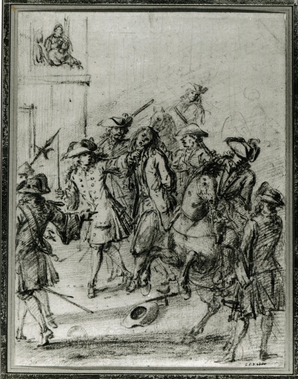 Arresteringen av Louis Dominique Cartouche (1693-1721) (penna på papper) av French School