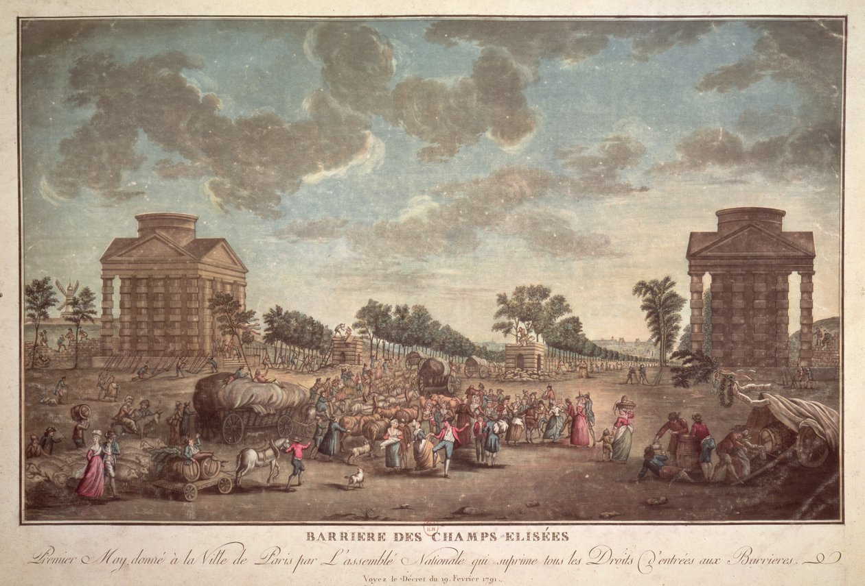 Kizuizi kwenye Champs Elysees. Ukandamizaji wa Haki ya Kuingia Paris mnamo 1790 av French School