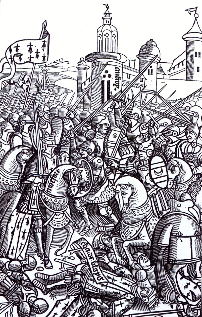 Slaget vid Auray, från "Chroniques de Bretagne" av Alain Bouchard, publicerad 1514 av French School