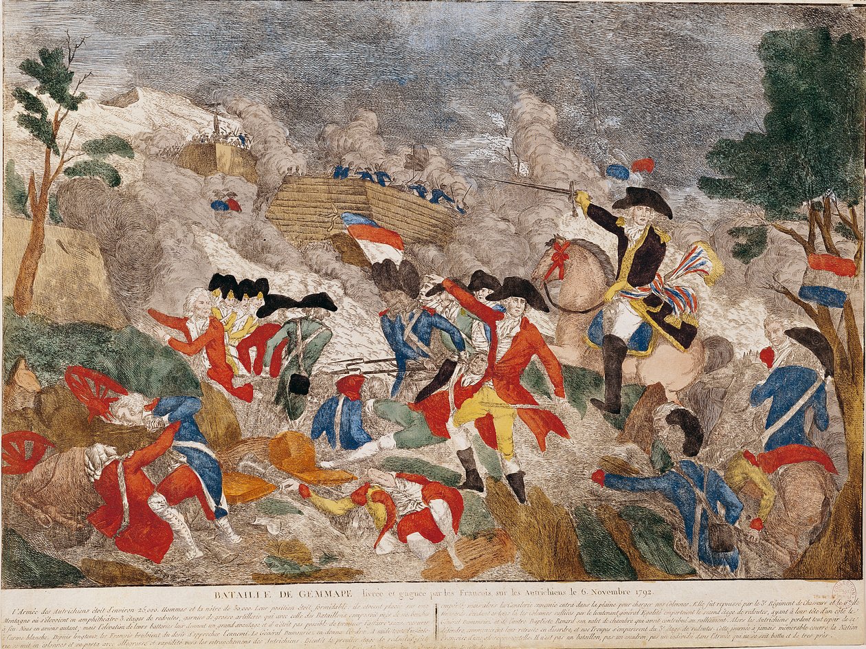 Slaget vid Jemmapes, 6 november 1792, tryckt av Basset av French School