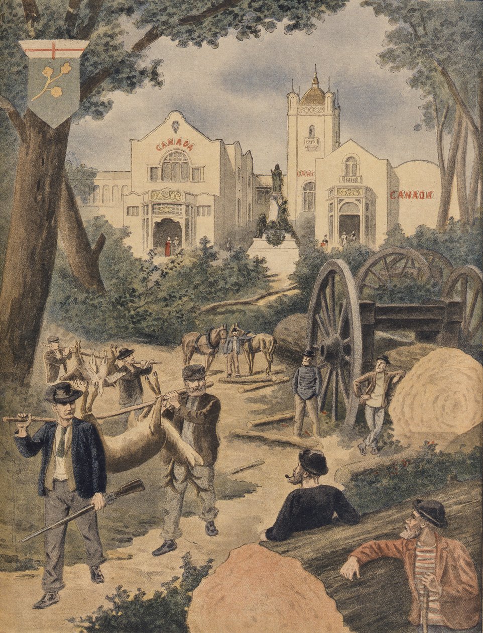 Den kanadensiska paviljongen vid världsutställningen 1900, Paris, illustration från Le Petit Journal, 11 november 1900 av French School