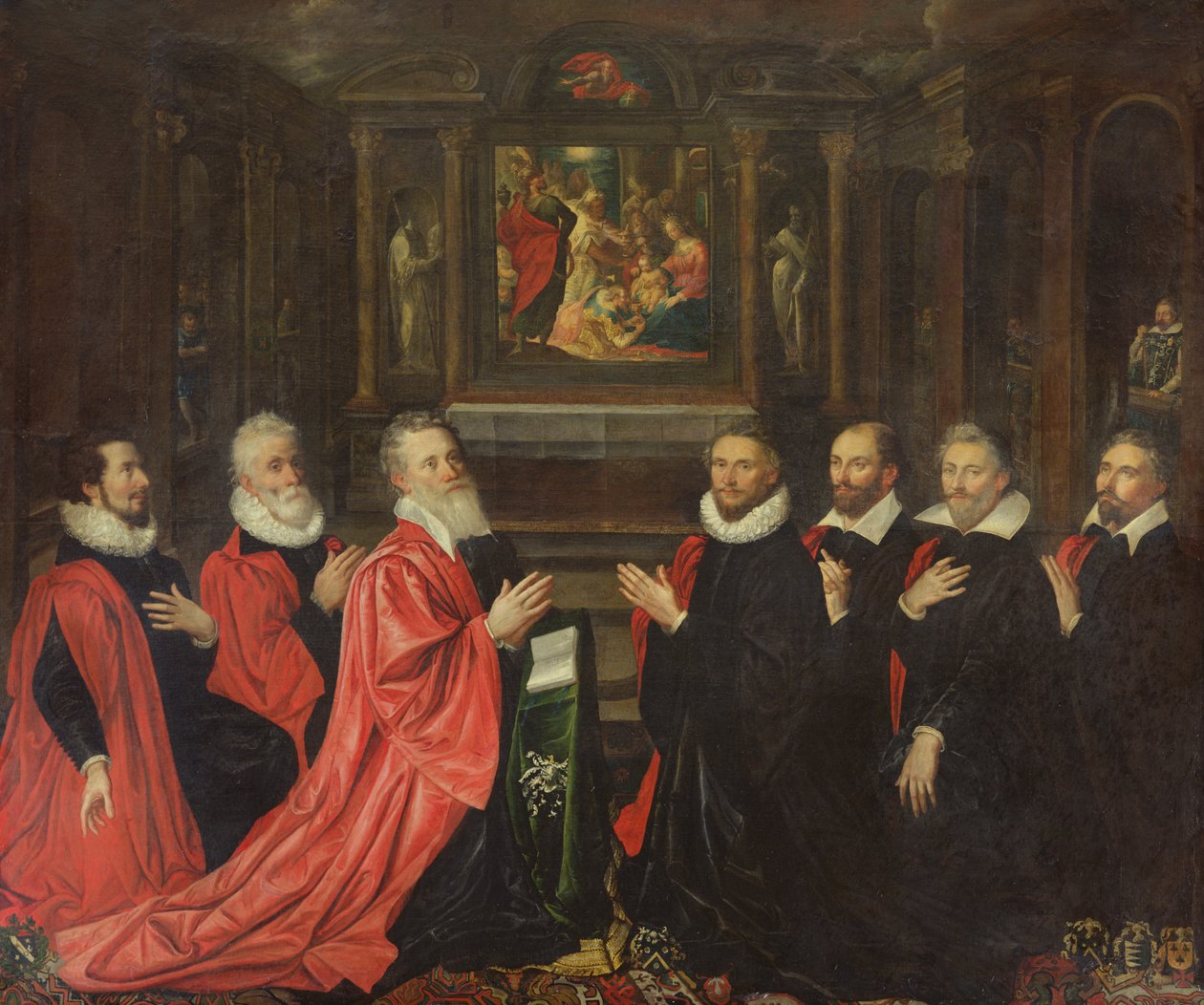 Corps de Ville ber inför en altartavla av födelsedagen, 1614 av French School