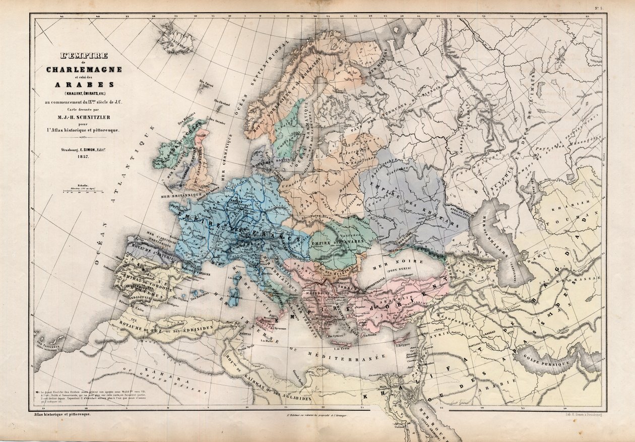 The Empire of Charlemagne, från Atlas Historique et Picturesque, av M J-H Schnitzler, 1857 av French School