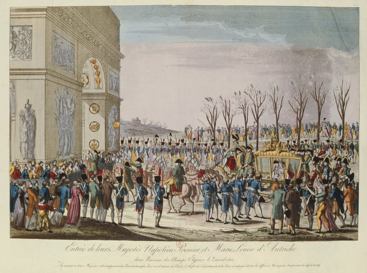 The Entrance of Emperor Napoleon I (1769-1821) and Empress Marie Louise of Austria (1791-1847) onto the Champs-Elysees, 2nd April 1810  av French School