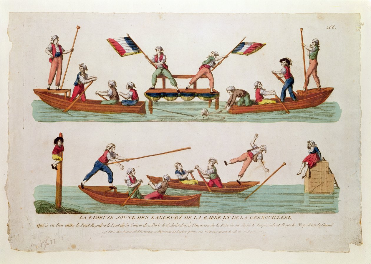 Den berömda jaktkampen mellan lansjorer från Rapee och Grenouillere som ägde rum mellan Pont Royal och Pont de la Concorde den 15 augusti 1807. av French School