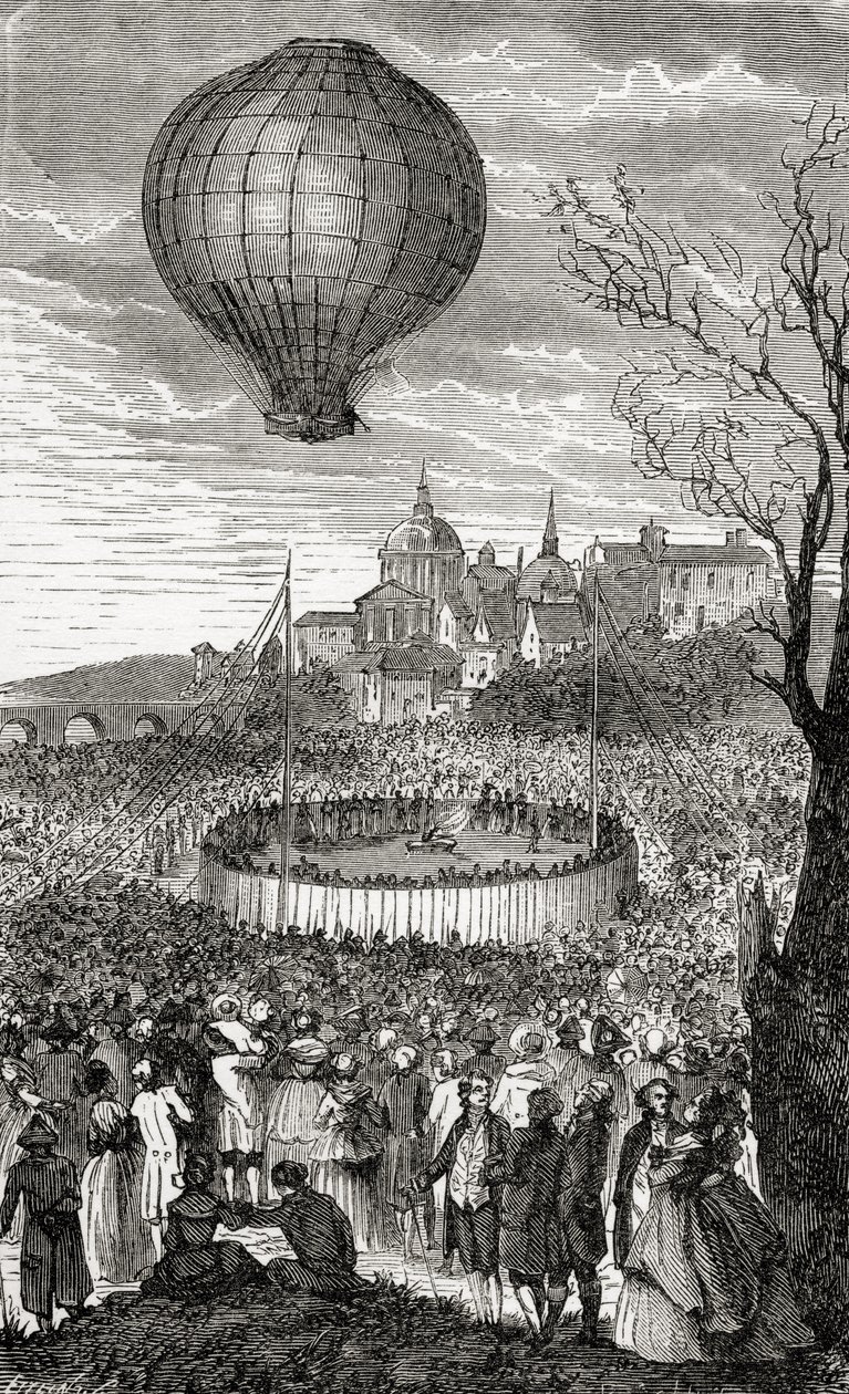 The First Aerial Voyage, Paris, 21 oktober 1783, från "Wonderful Balloon Ascents or the Conquest of the Skies", av Fulgence Marion, publicerad ca 1870 av French School