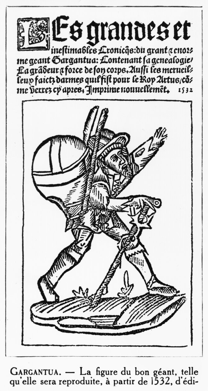 Den goda jätten, från "Gargantua" av Francois Rabelais (1494-1553), reproduktion av upplagan från 1532. av French School