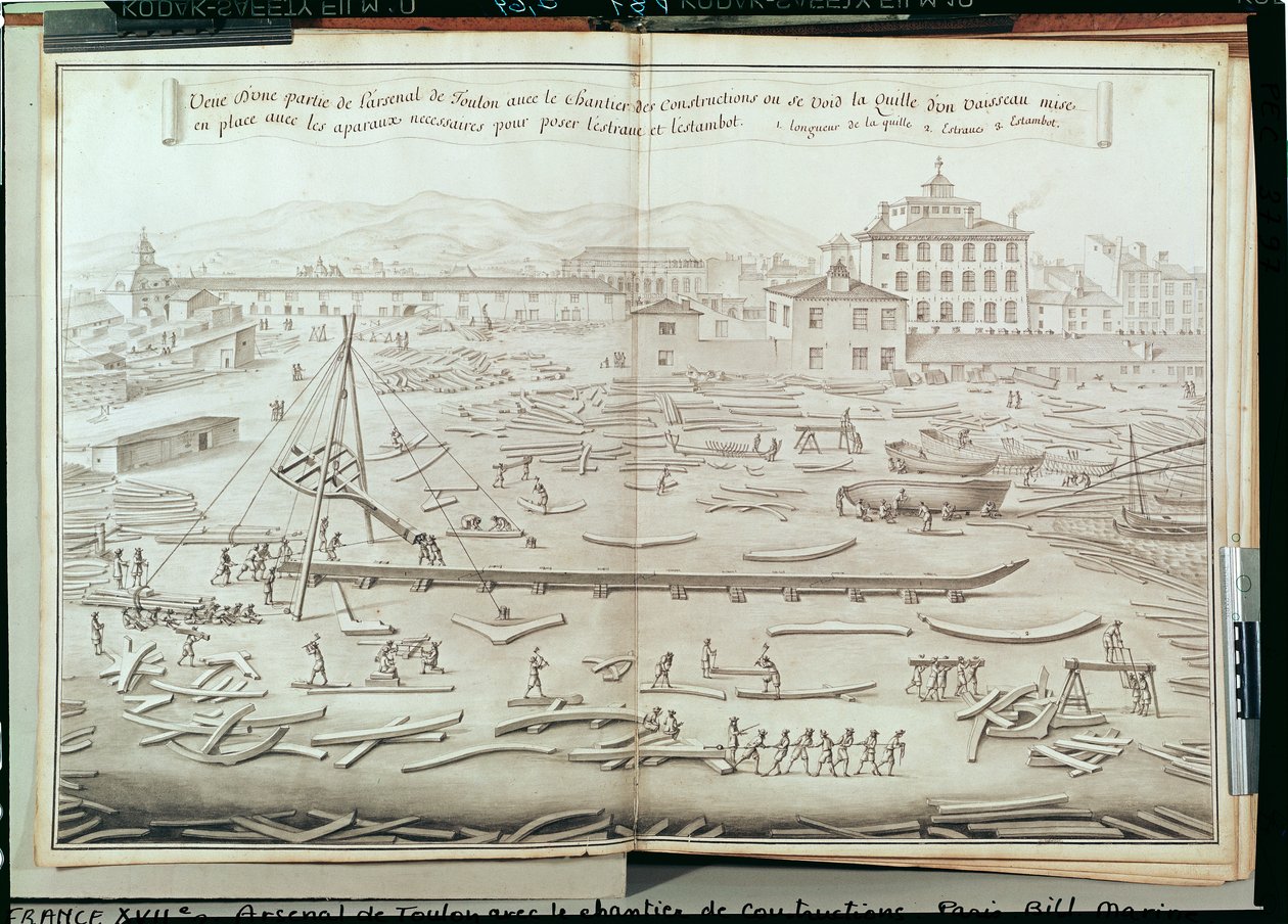 Militærhavnen i Toulon og byggepladsen swed av French School
