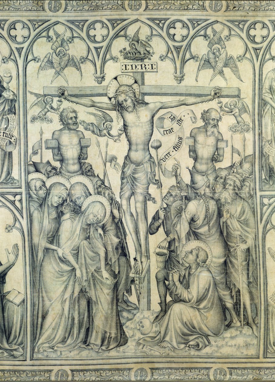 Parementet i Narbonne, detalj av korsfästelsen, ca 1375 (grisaille på siden) (detalj av 83469) av French School