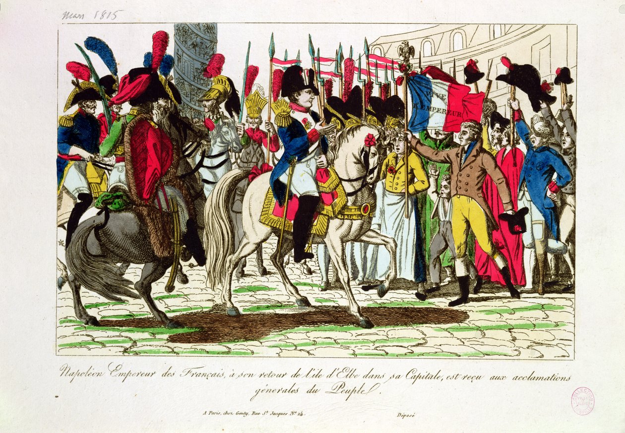 Folket i Paris hyllar Napoleon (1769-1821) vid hans återkomst från Elba 1815 av French School