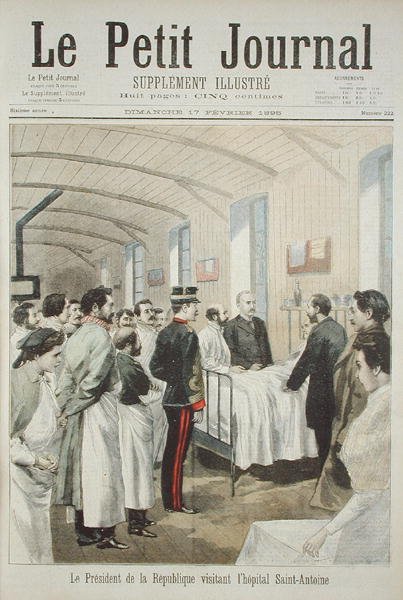 Republikens president, Felix Faure (1841-99) på besök i Saint-Antoine-sjukhuset i Paris, från Le Petit Journal, 17 februari 1895 av French School