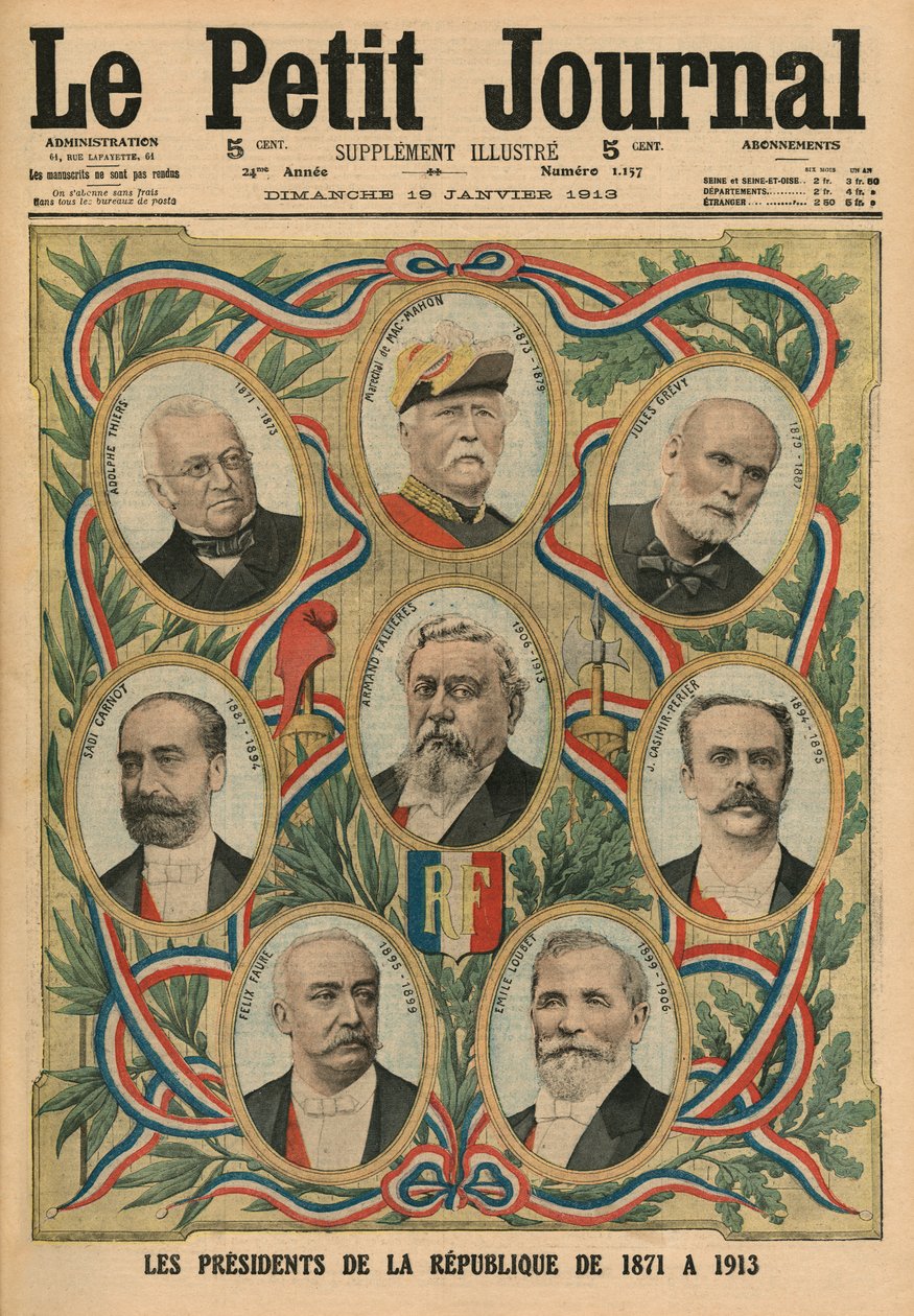 Franska republikens presidenter från 1817 till 1913, framsidans illustration från 