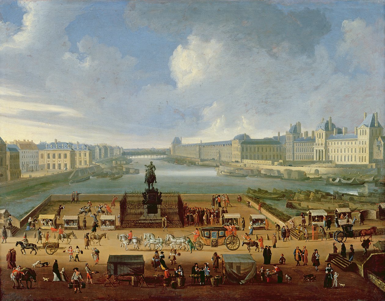 Seine, Louvren och College of the Four Nations sett från Pont Neuf, ca 1665-70 av French School