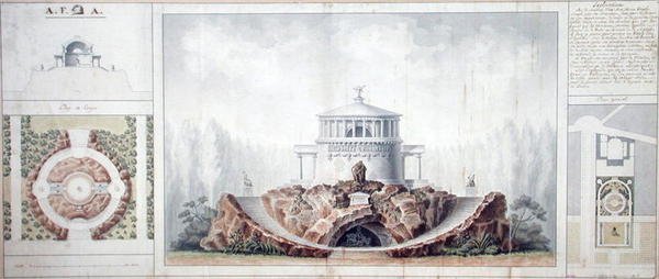 Dygdens tempel (penna & bläck och wc på papper) av French School
