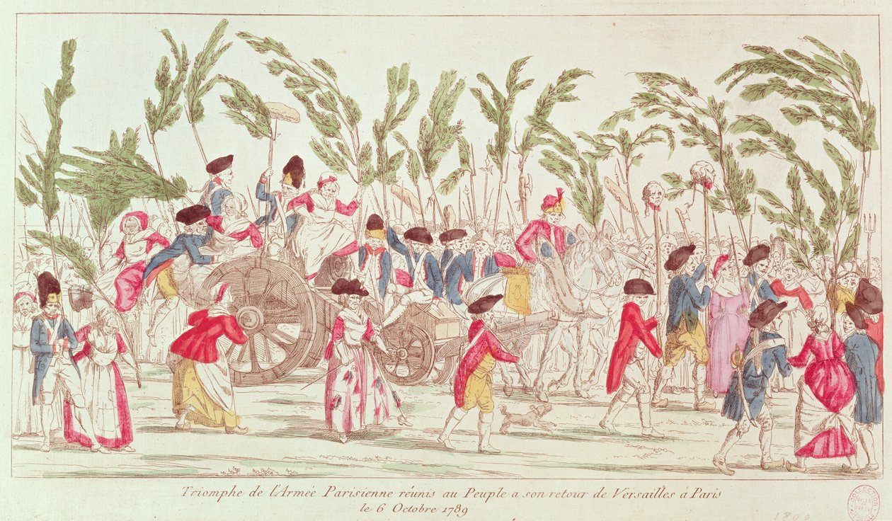 Den triumferande parisiska armén återvänder till Paris från Versailles, 6 oktober 1789 av French School