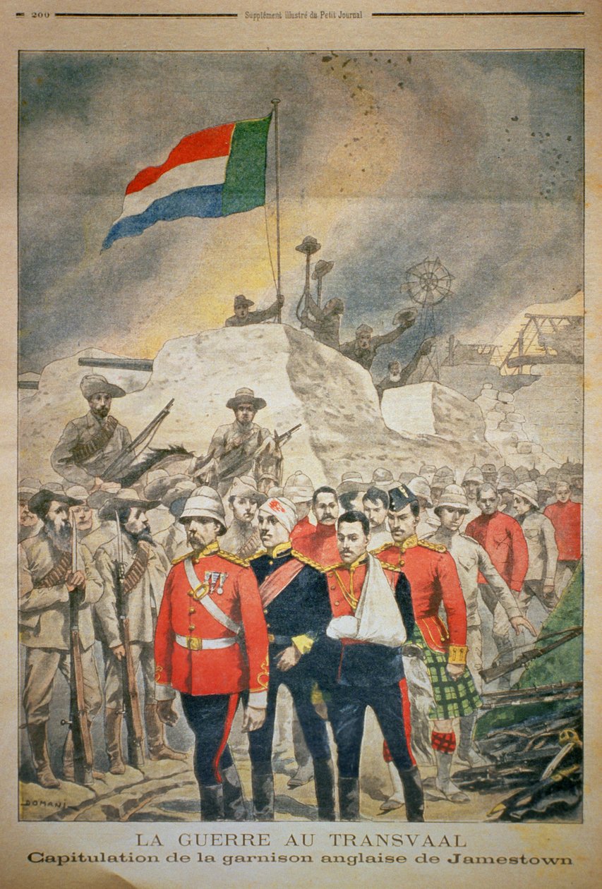 The War in Transvaal: the Capitulation of the English Garnison at Jamestown, illustration från Le Petit Journal, december 1899 av French School